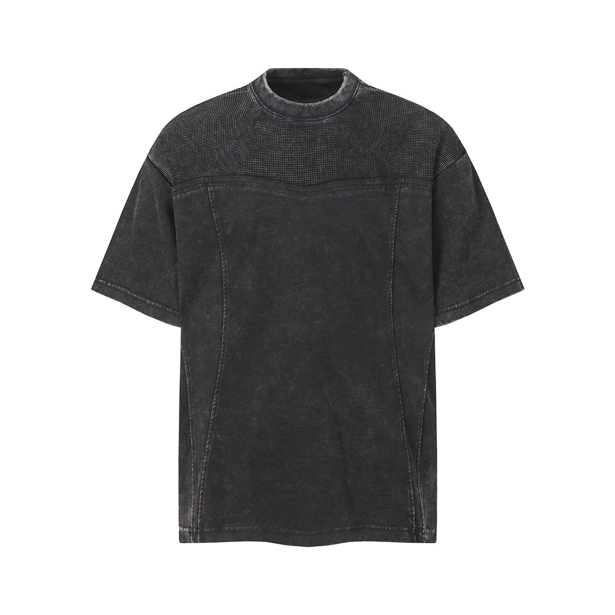 Vintage Washed Short Sleeve Textured Panel Design Tee