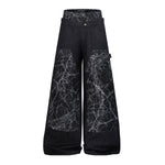 Marble Pattern Panels Black Wide Leg Painter Pants
