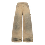 Distressed Detailing Vintage Wide Leg Painter Pants