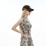 Asymmetric Single Shoulder Camo Cropped Tee