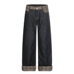 Raw Wide Leg Contrast Cuffed Jeans