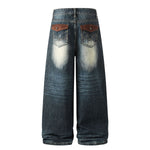 Faded Whisker Detailing Distressed Wide Leg Denim Jeans