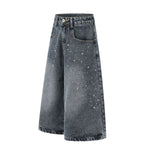 Starry Denim Bermuda Shorts Distressed Wash Colorful Accents