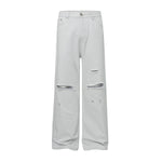 High Street Washed Distressed Wide Leg Flared Jeans