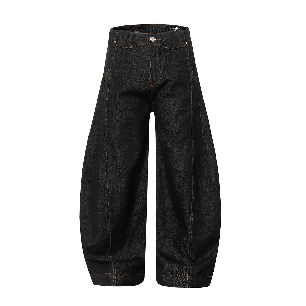 High Street Vintage Washed Raw Denim Wide Leg Curved Jeans