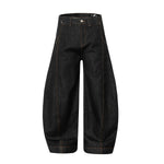 High Street Vintage Washed Raw Denim Wide Leg Curved Jeans