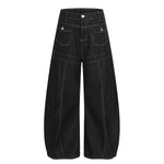 Black Wide Leg Contrast Stitch Denim Pants