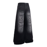 Black Wide Leg Jeans Snake Print Faded Detailing