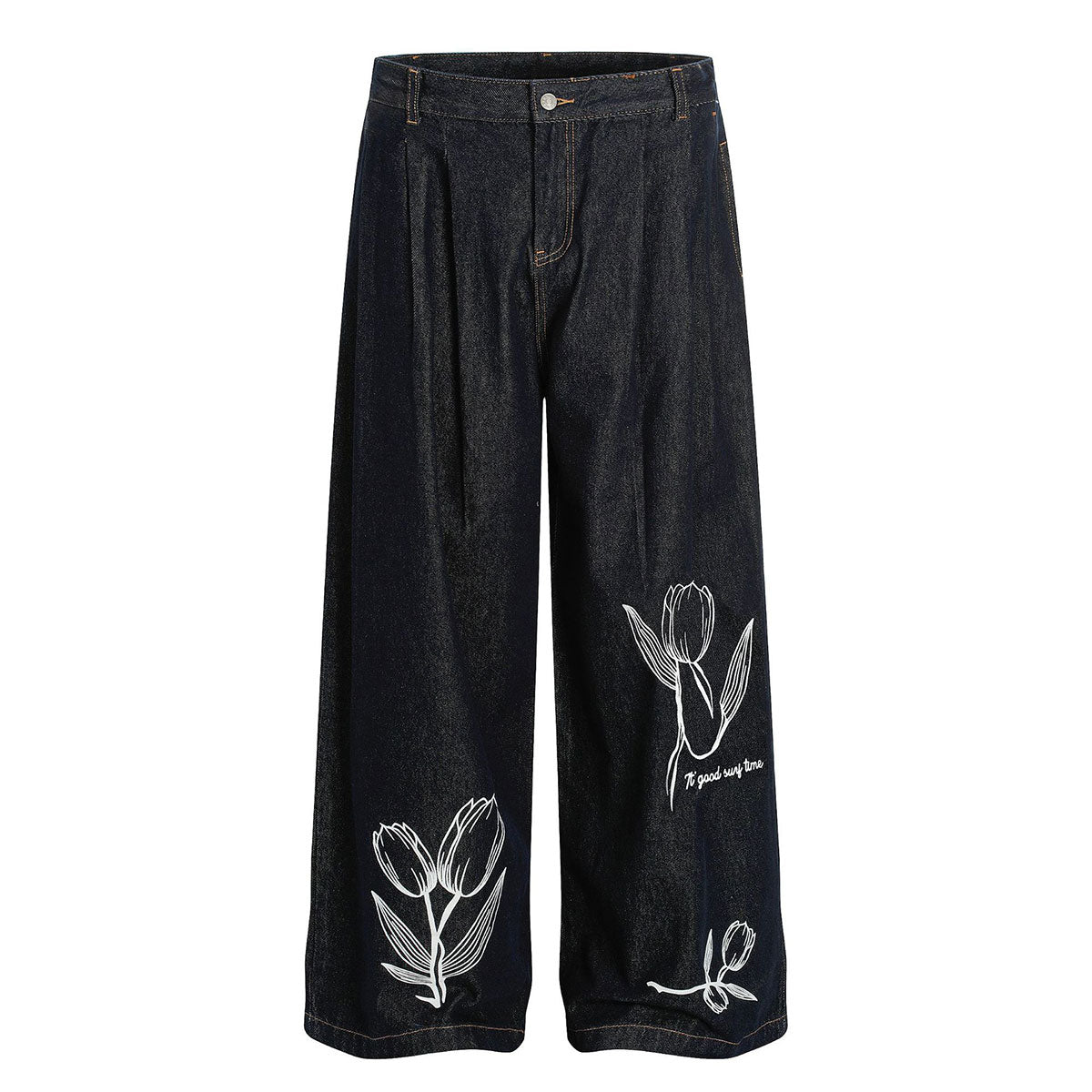 Floral Print Vintage Wide Leg Jeans