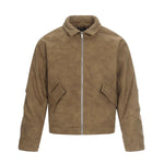 Suede Boxy Fit Padded Jacket Trimmed