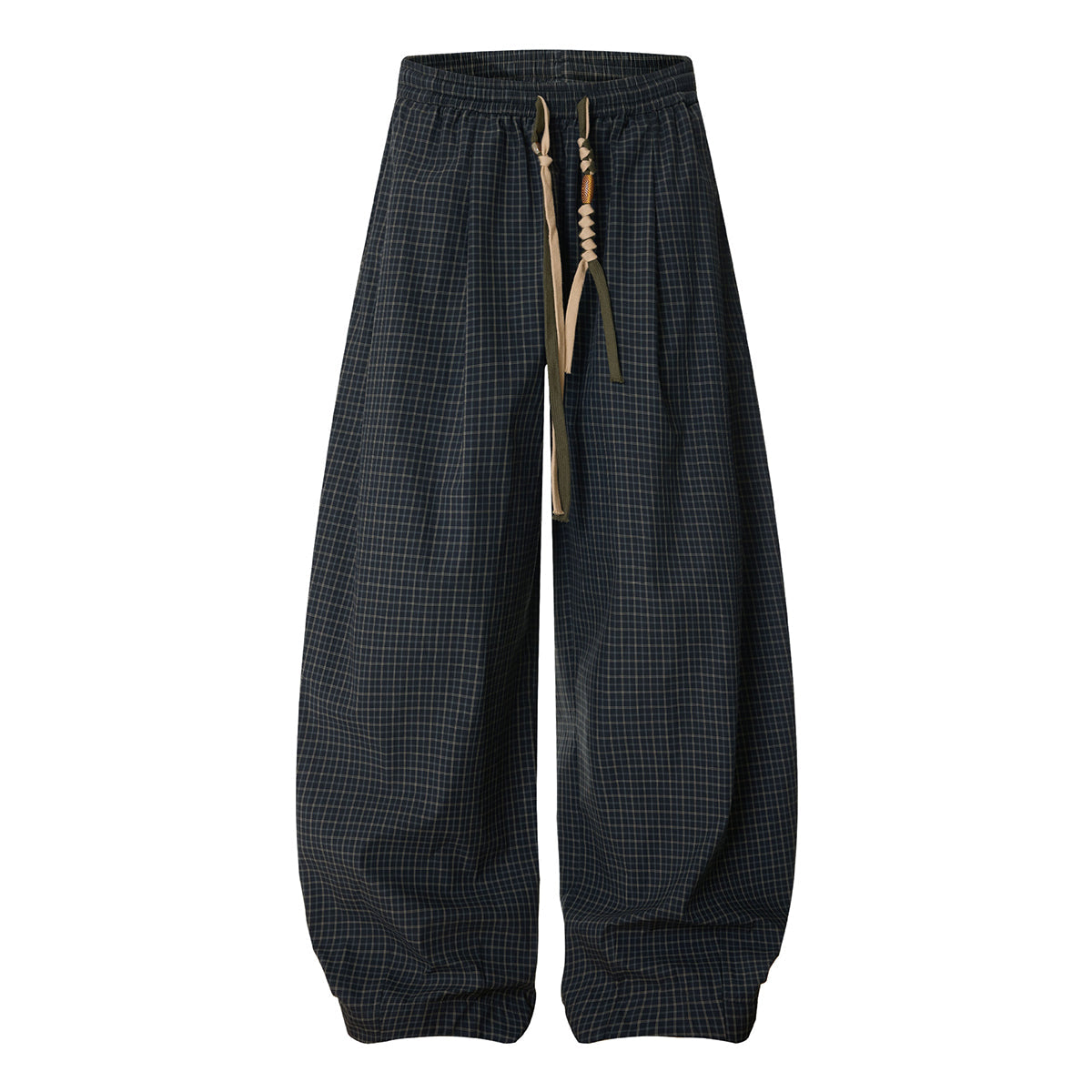 Vintage Plaid Wide Leg Relaxed Drawstring Pants