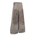 Paint Splatter Detail Wide Leg Jeans Geometric Stitching