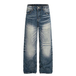 High Waist Wide Leg Distressed Faded Jeans