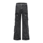 Black Zipper Detail Techwear Utility Denim Cargo Pants
