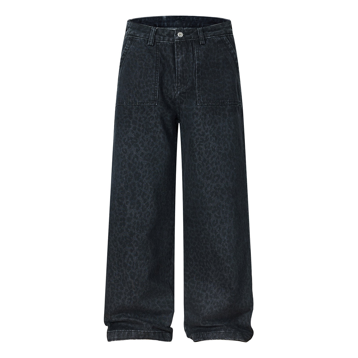 Vintage Washed Leopard Print Relaxed Wide Jeans