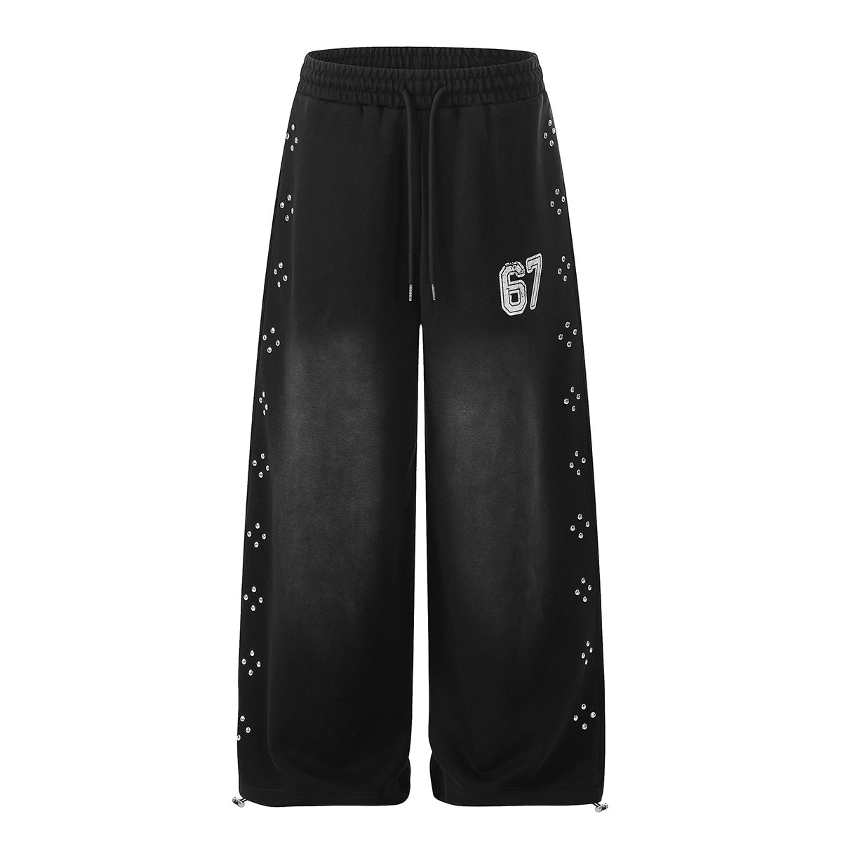 Studded 67 Print Black Wide Leg Sweatpants