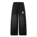 Studded 67 Print Black Wide Leg Sweatpants