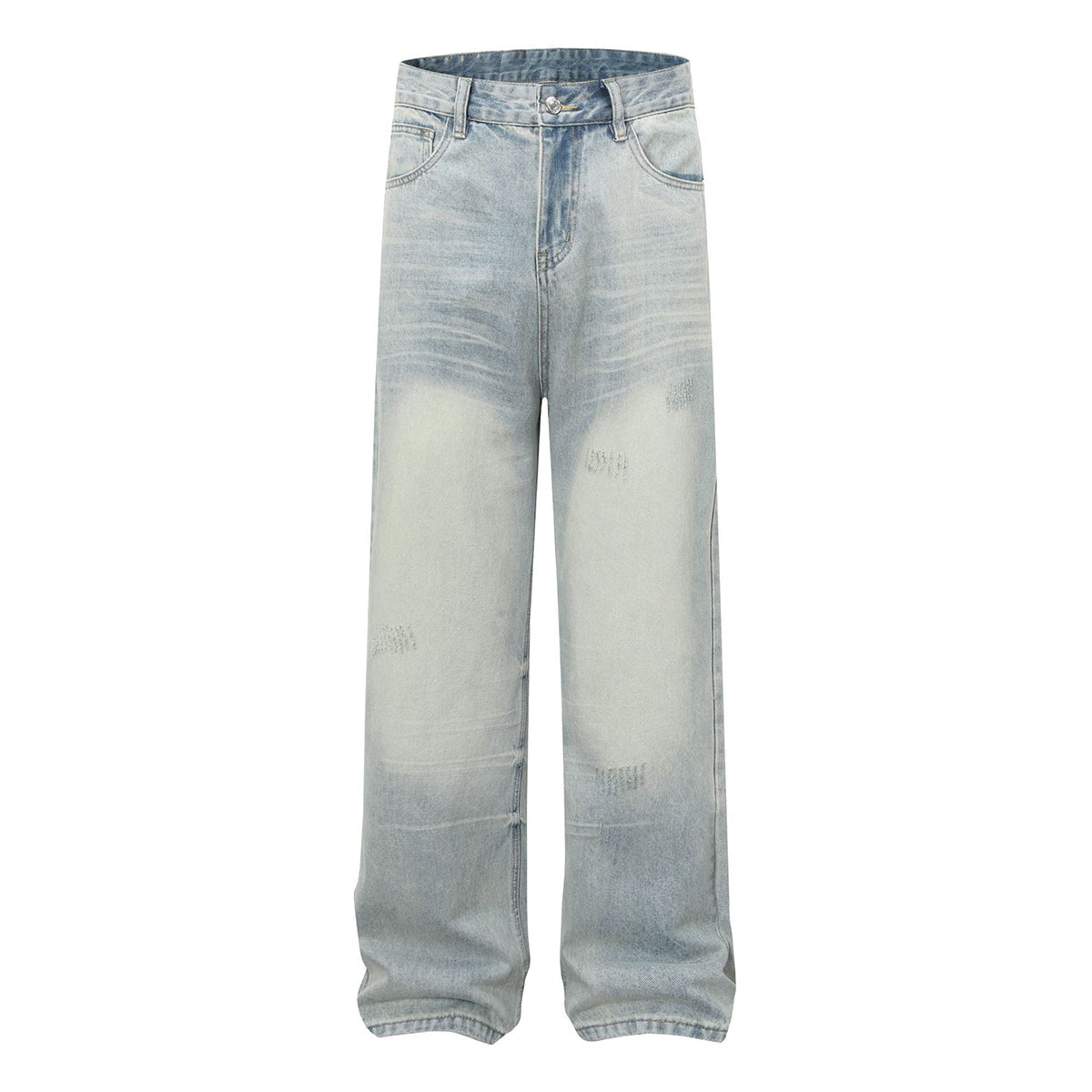 Vintage Light Wash Distressed Straight Leg Relaxed Jeans