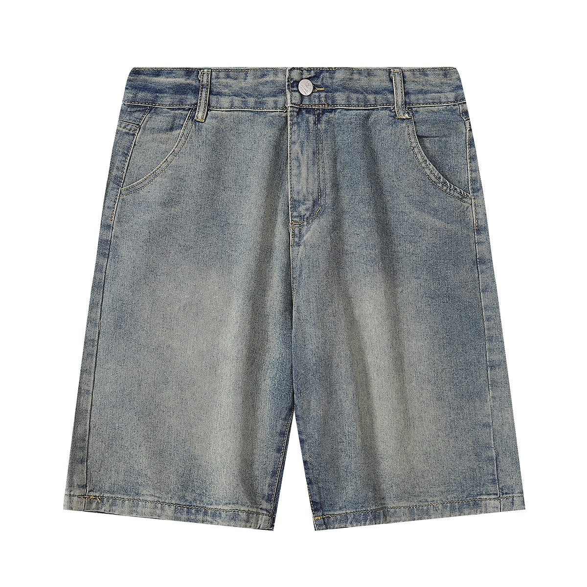 Classic Mid Waist Straight Leg Denim Shorts