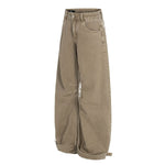 Adjustable Cuffs High Waist Wide Leg Beige Cargos