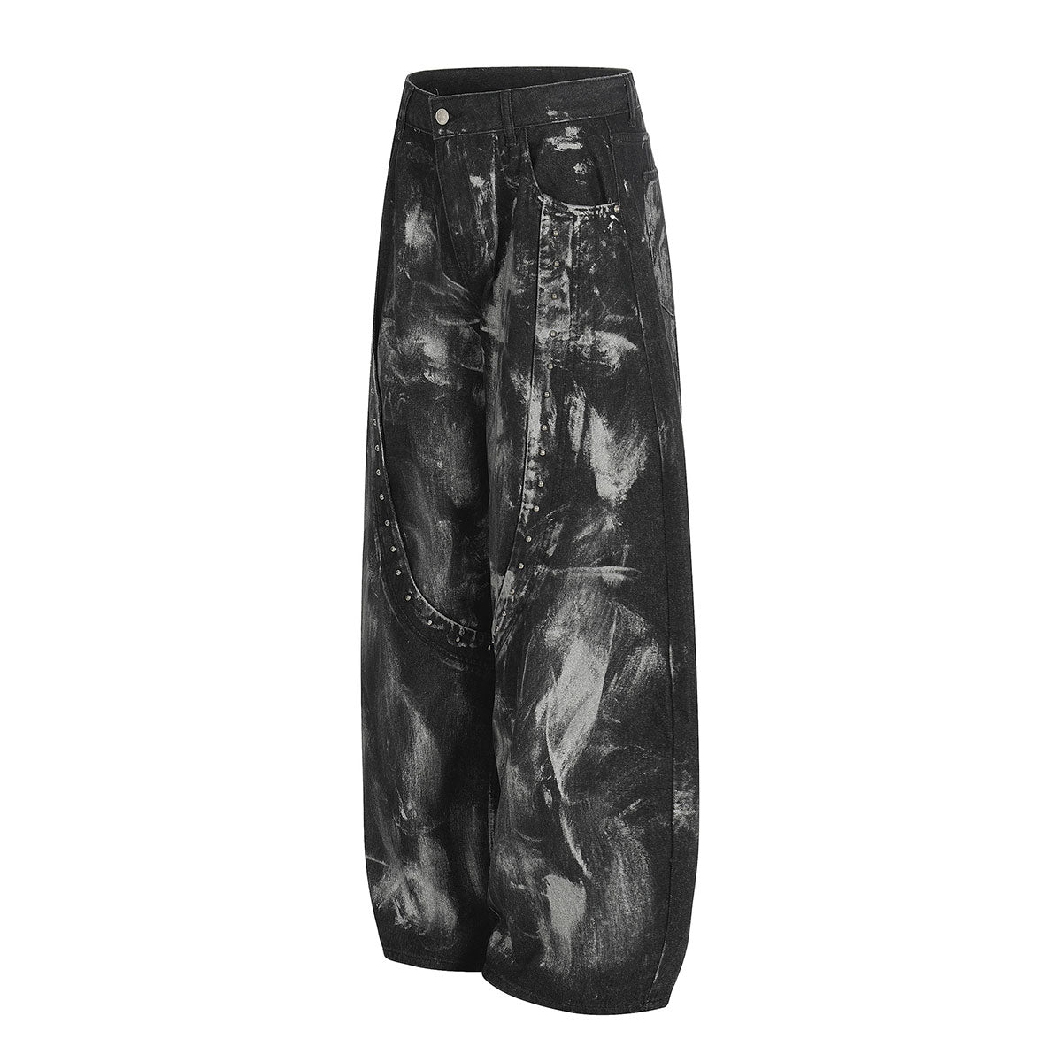 Studded Black Paint Splatter Wide Leg Jeans