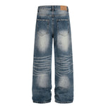 High Waist Wide Leg Distressed Faded Jeans