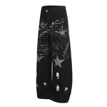 Painted Distress Black Wide Leg Star Patch Jeans