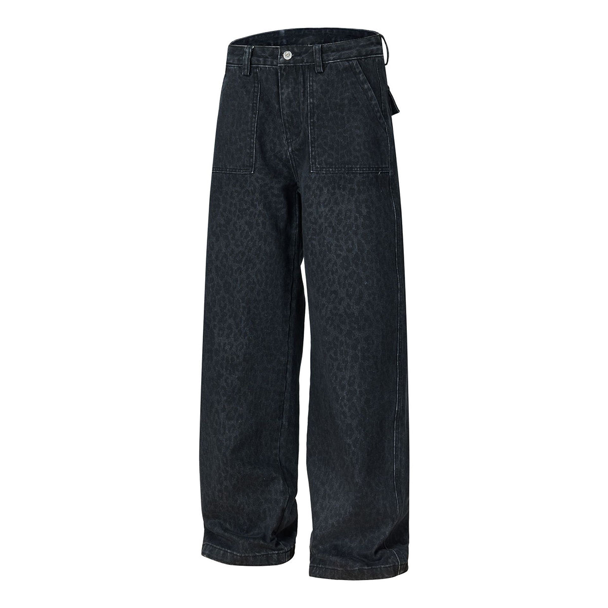 Vintage Washed Leopard Print Relaxed Wide Jeans