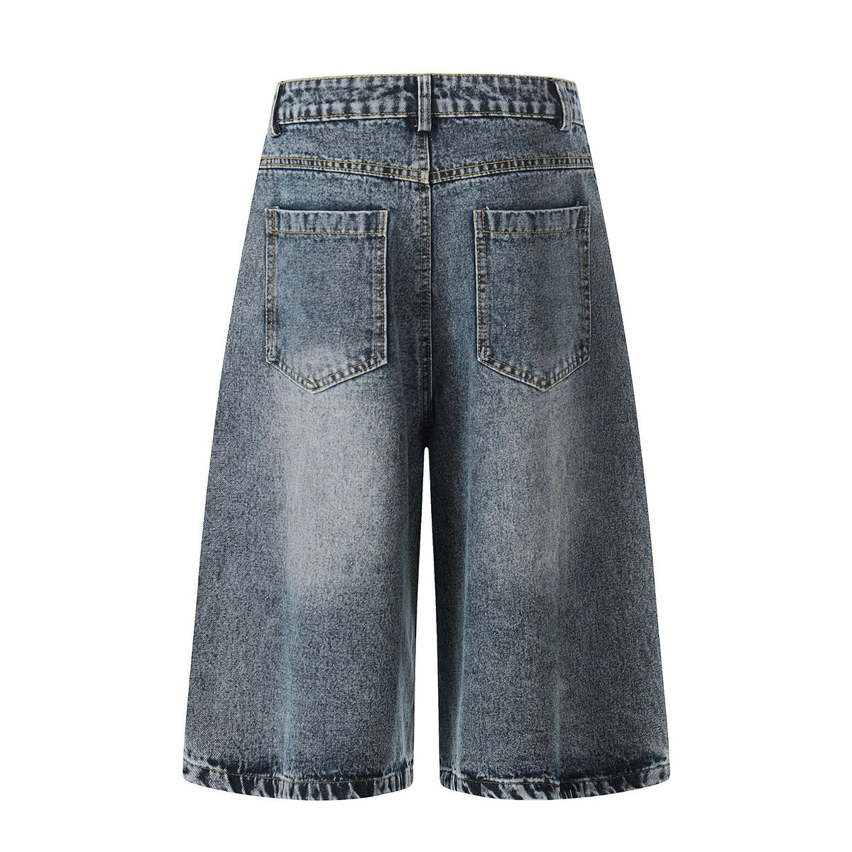 Starry Denim Bermuda Shorts Distressed Wash Colorful Accents