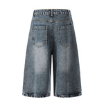 Starry Denim Bermuda Shorts Distressed Wash Colorful Accents