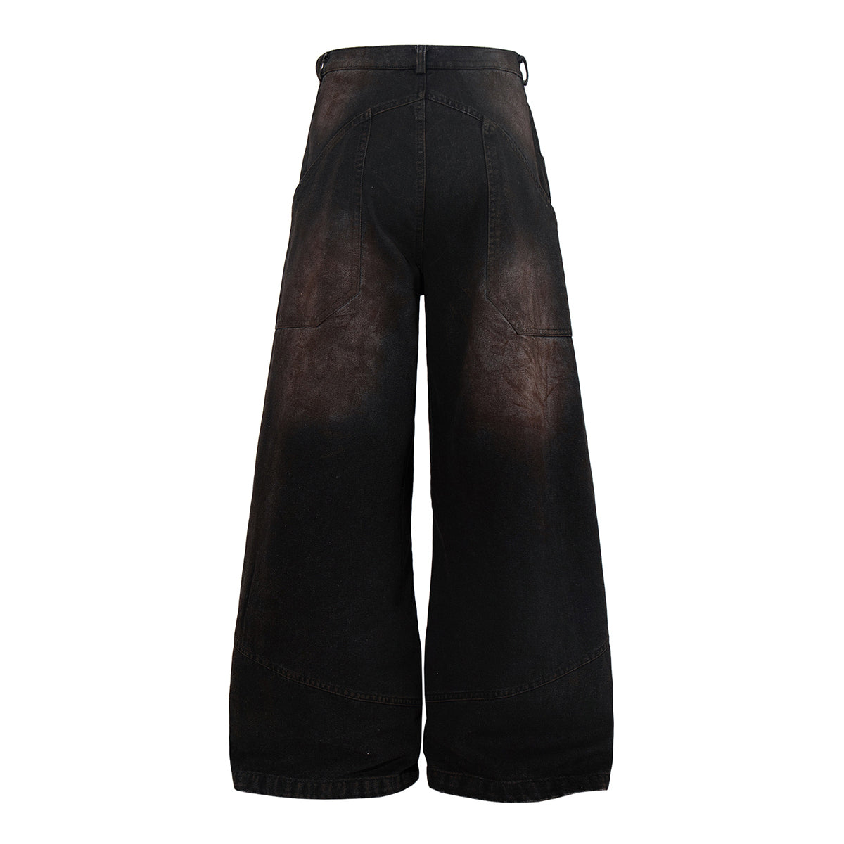 Artistic Brown Fade Geometric Stitching Black Denim Wide Leg Jeans