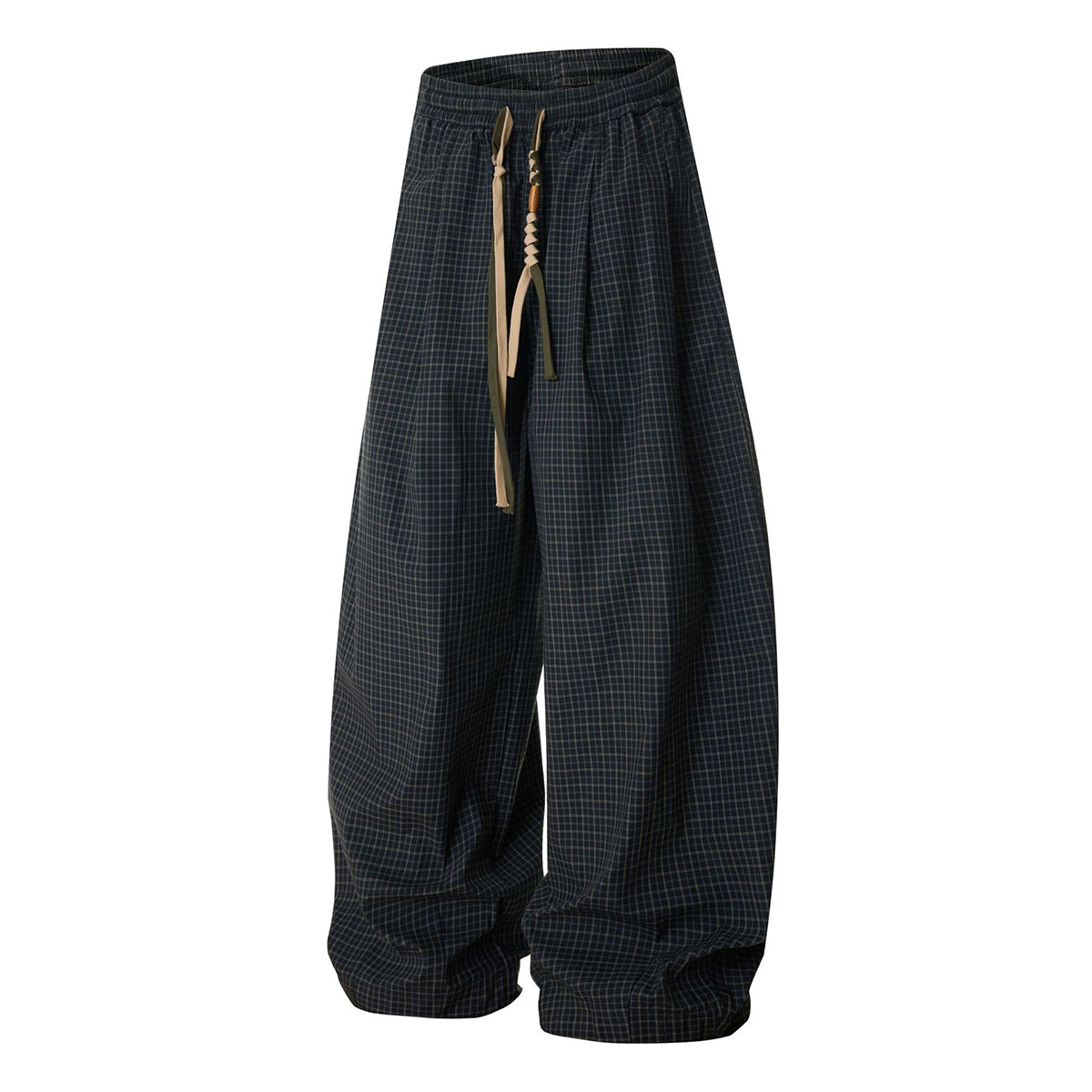 Vintage Plaid Wide Leg Relaxed Drawstring Pants