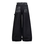 Marble Pattern Panels Black Wide Leg Painter Pants