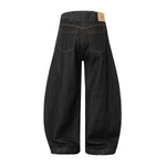 High Street Vintage Washed Raw Denim Wide Leg Curved Jeans