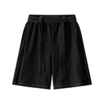 High Waist Tie Belt Relaxed Denim Shorts