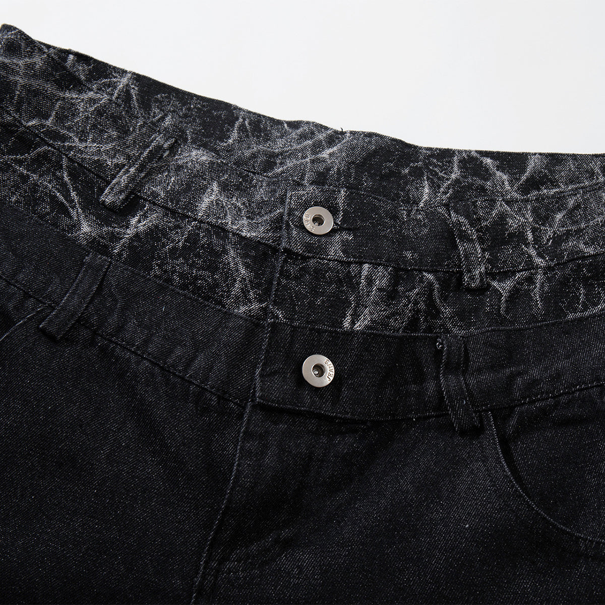 Marble Pattern Panels Black Wide Leg Painter Pants