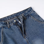 High Waisted Cargo Denim Pants Oversized Pockets Vintage Wash