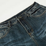 Faded Whisker Detailing Distressed Wide Leg Denim Jeans