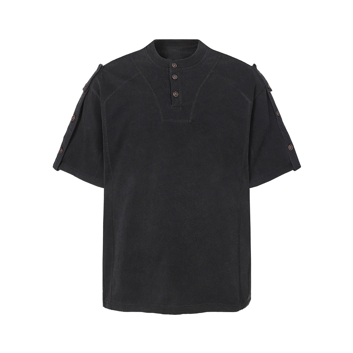 Button Shoulder Detail Vintage Washed Short Sleeve Tee