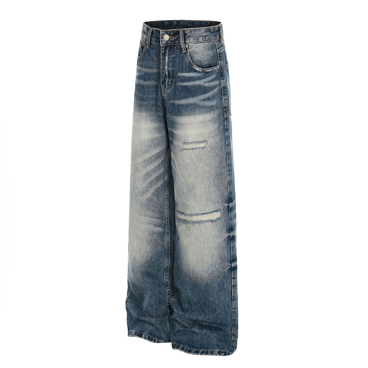 High Waist Wide Leg Distressed Faded Jeans