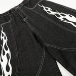 Flame Print Black Wide Leg Denim Shorts