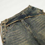 Distressed Wide Leg Denim Pants Asymmetrical Layered Waist