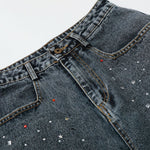 Starry Denim Bermuda Shorts Distressed Wash Colorful Accents