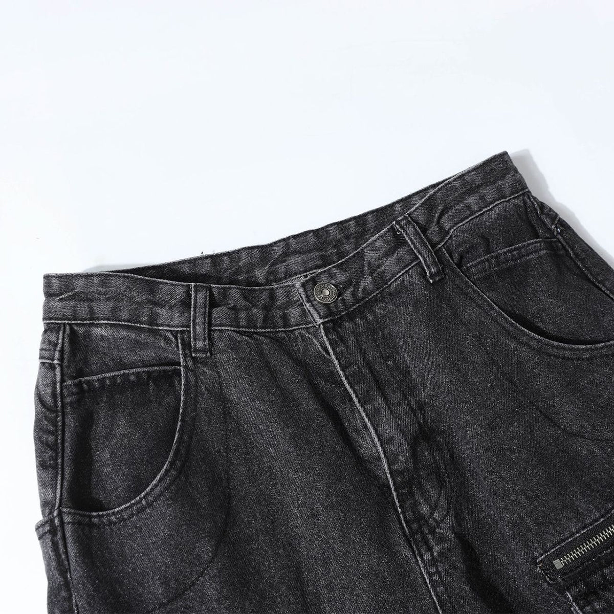 Black Zipper Detail Techwear Utility Denim Cargo Pants