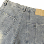 Muddy-Wash Faded Panel-Stitch Jeans