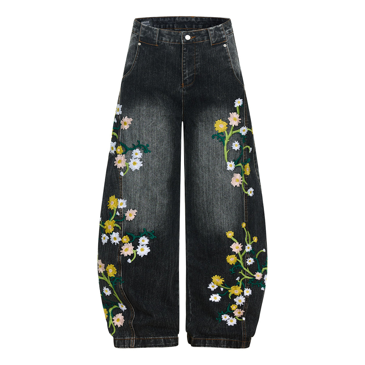 Vintage Slub Embroidered Curved Blade Relaxed Jeans