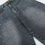 Starry Denim Bermuda Shorts Distressed Wash Colorful Accents