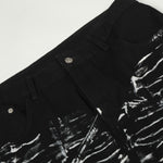 Painted Distress Black Wide Leg Star Patch Jeans
