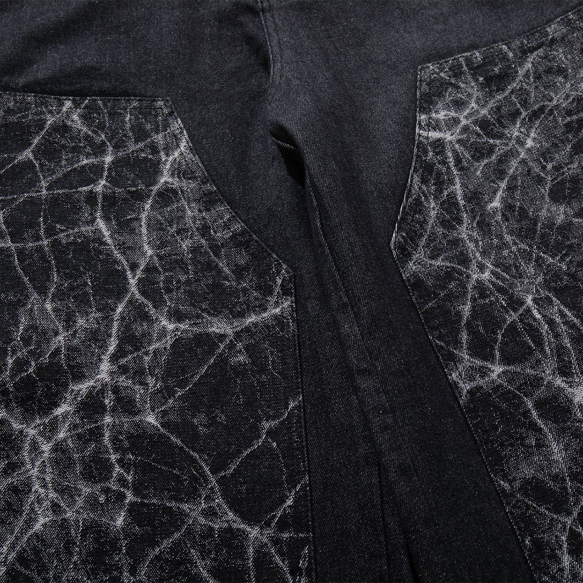 Marble Pattern Panels Black Wide Leg Painter Pants