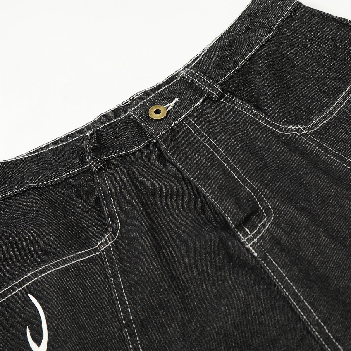 Flame Print Black Wide Leg Denim Shorts